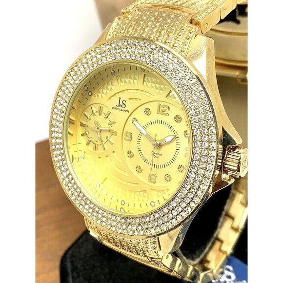 Joshua & Sons Men's Watch JS80YG Quartz Dual Time Zone Gold Stainless St…